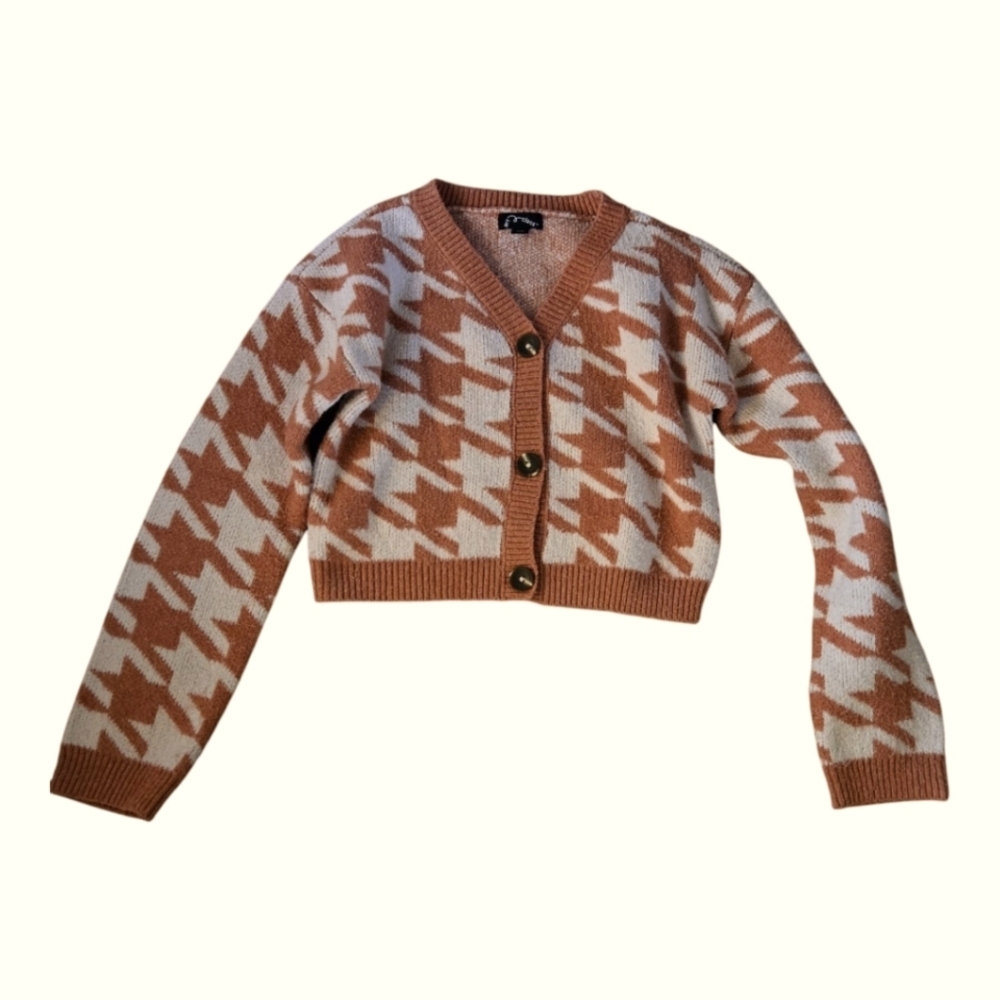 Girls Houndstooth Cardigan Sweater orange and Creamart class size 8